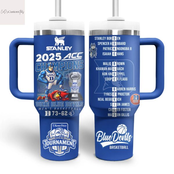 Duke Blue Devils ACC Men Basketball Tournament Champions 2025 Tumbler With Handle And Straw
