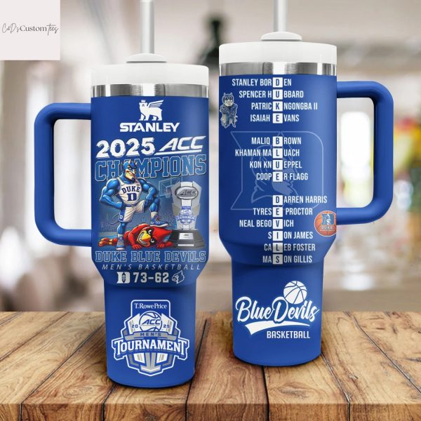 Duke Blue Devils ACC Men Basketball Tournament Champions 2025 Tumbler With Handle And Straw
