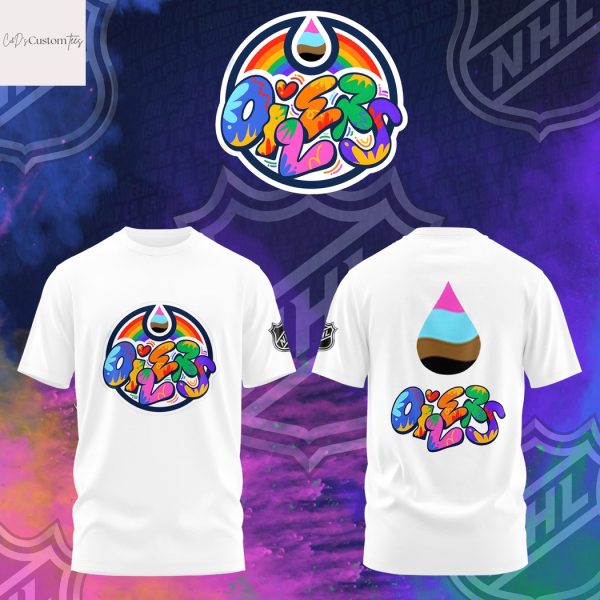Edmonton Oilers x Pride Logo 3D T-Shirt – White