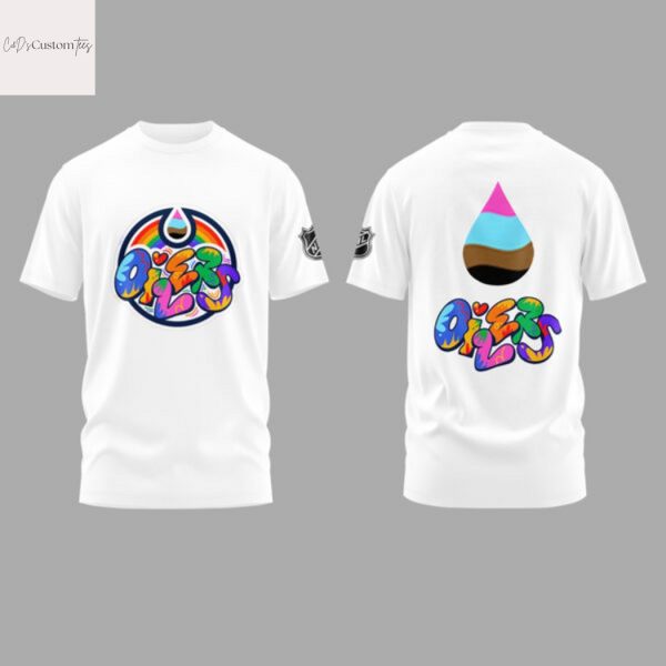Edmonton Oilers x Pride Logo 3D T-Shirt – White