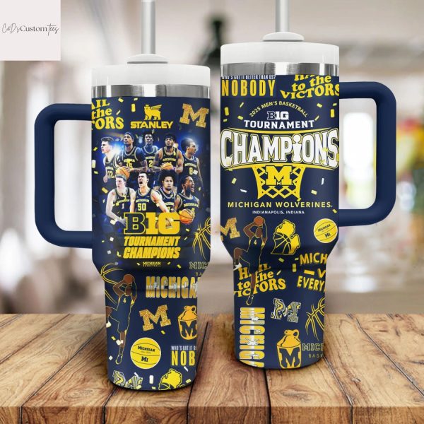 Michigan Wolverines Men Basketball BIG Tournament Champions Tumbler With Handle And Straw