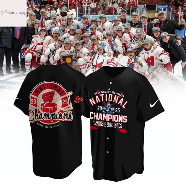 Wisconsin Badgers 2025 NCAA Frozen Four Womens Ice Hockey National Champions Baseball Jersey – Black