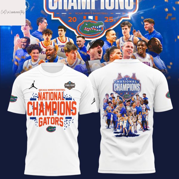 Florida Gators 2025 NCAA Mens Basketball National Champions 3D T-Shirt – White