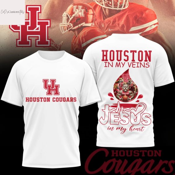 Houston Cougars In My Veins Jesus In My Heart 3D T-Shirt