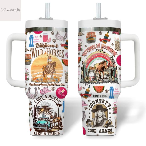Lainey Wilson Wild Flowers And Wild Horses Tumbler With Handle And Straw
