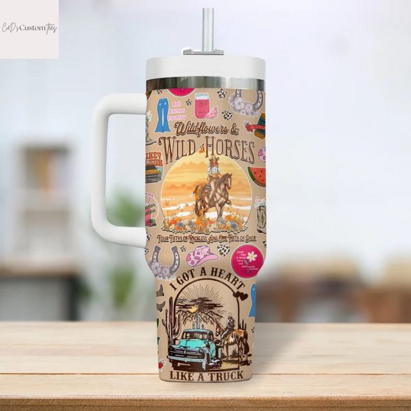 Lainey Wilson Wild Flowers And Wild Horses Tumbler With Handle And Straw