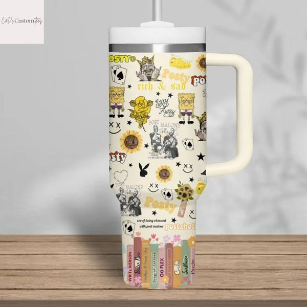Post Malone Rich And Sad Tumbler With Handle And Straw