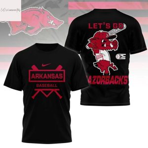 Arkansas Razorbacks Baseball Lets Go Razorbacks 3D T-Shirt – Black