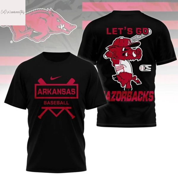 Arkansas Razorbacks Baseball Lets Go Razorbacks 3D T-Shirt – Black