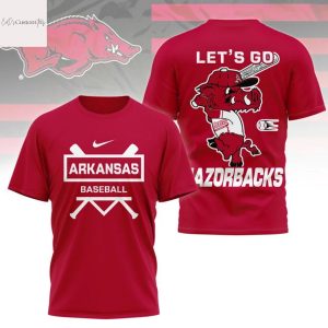Arkansas Razorbacks Baseball Lets Go Razorbacks 3D T-Shirt – Red