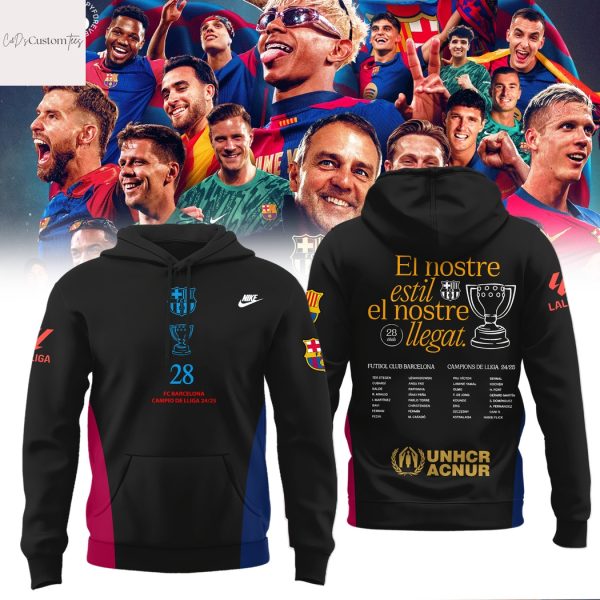 F.C Barcelona El Nostre Estil El Nostre Llegat La Liga 2025 Champions Hoodie – Black