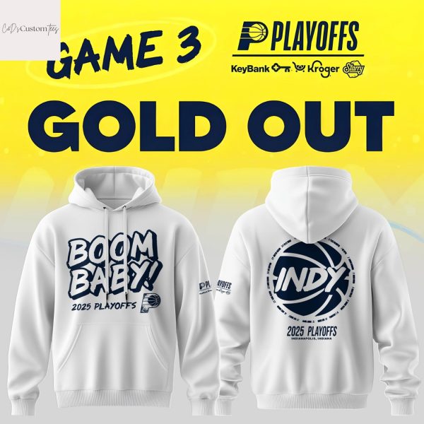 Indiana Pacers Boom Baby 2025 Playoffs Hoodie – White