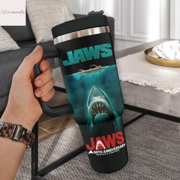 Jaws 50 Years 1975-2025 Signature Thank You For The Memories Tumbler With Handle And Straw