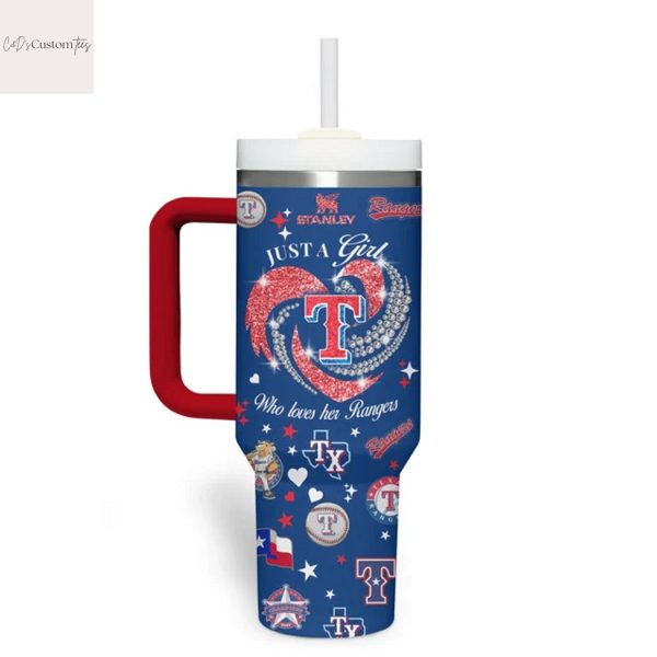 Just A Girl Who Love Her Texas Rangers Tumbler With Handle And Straw
