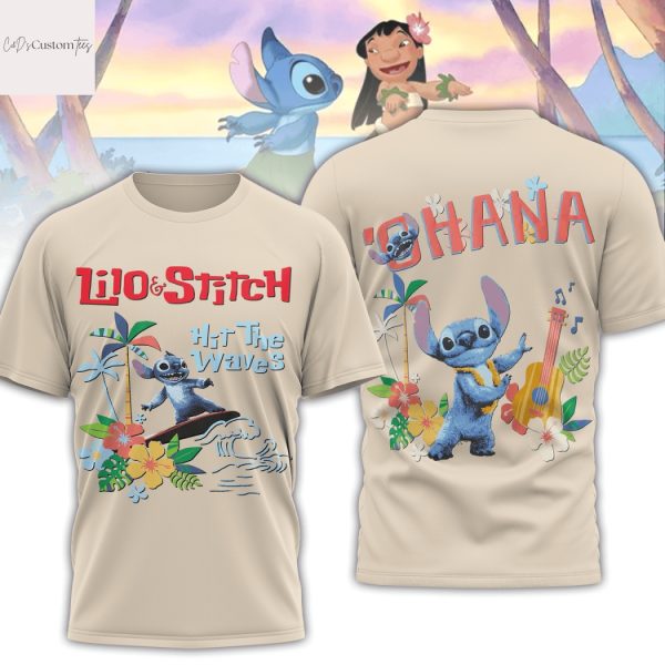 Lilo & Stitch Hit The Waves Ohana 3D T-Shirt