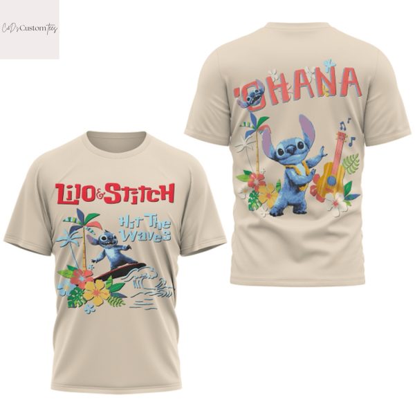Lilo & Stitch Hit The Waves Ohana 3D T-Shirt
