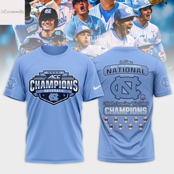 North Carolina Tar Heels 2025 ACC Baseball Conference Tournament Champions 3D T-Shirt