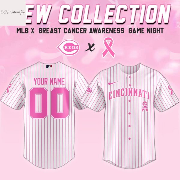 Personalized Cincinnati Reds Breast Cancer Awareness Baseball Jersey