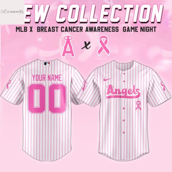 Personalized Los Angeles Angels Breast Cancer Awareness Baseball Jersey