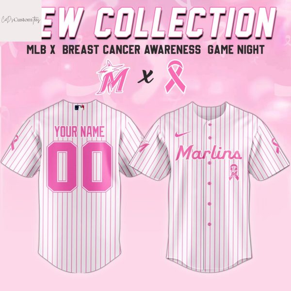 Personalized Miami Marlins Breast Cancer Awareness Baseball Jersey