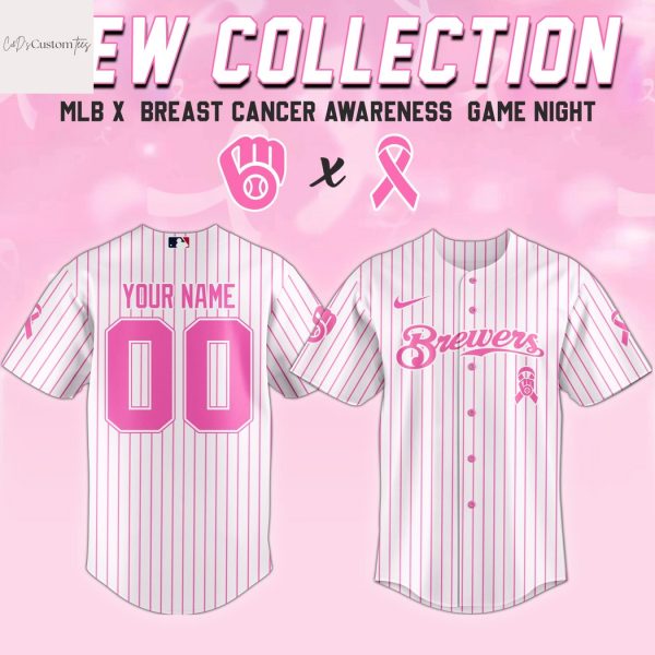 Personalized Milwaukee Brewers Breast Cancer Awareness Baseball Jersey