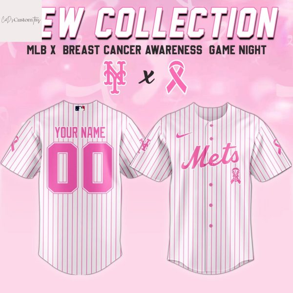 Personalized New York Mets Breast Cancer Awareness Baseball Jersey