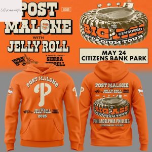 Post Malone With Jelly Roll Tour 2025 Philadelphia Phillies Hoodie