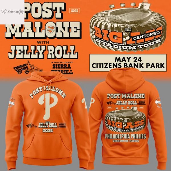 Post Malone With Jelly Roll Tour 2025 Philadelphia Phillies Hoodie