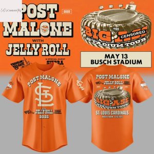 Post Malone With Jelly Roll Tour 2025 St Louis Cardinals Baseball Jersey