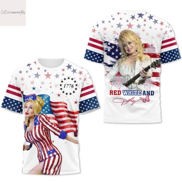Red White And Dolly Parton Signature 3D T-Shirt