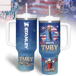 Red Whitw And Toby Keith Tumbler With Handle And Straw