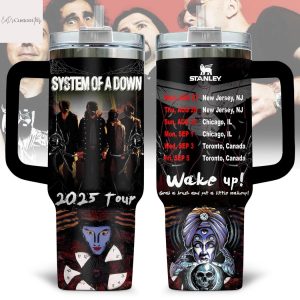 System Of A Down Wake Up 2025 Tour Tumbler With Handle And Straw