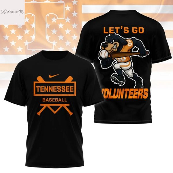 Tennessee Volunteers Baseball Lets Go Volunteers 3D T-Shirt – Black
