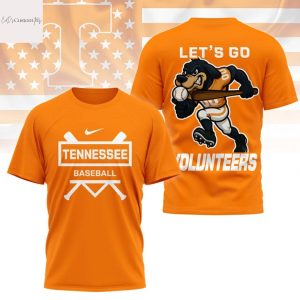 Tennessee Volunteers Baseball Lets Go Volunteers 3D T-Shirt – Orange