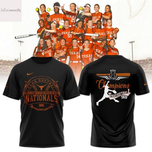 2025 National Champions Texas Longhorns Softball 3D T-Shirt – Black