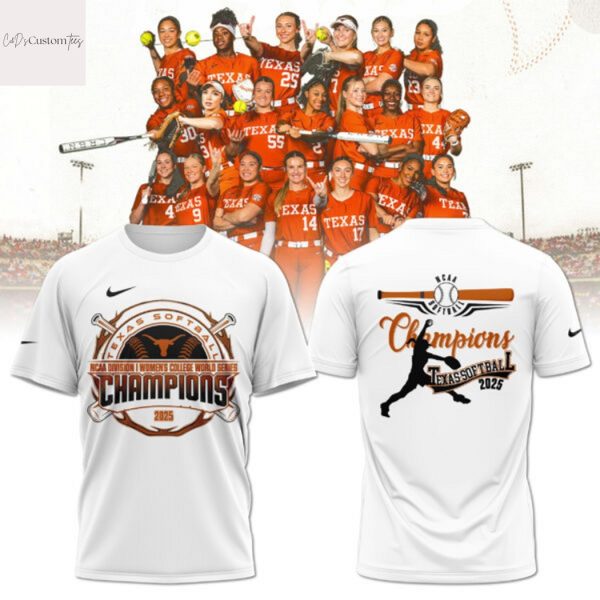 2025 National Champions Texas Longhorns Softball 3D T-Shirt – White