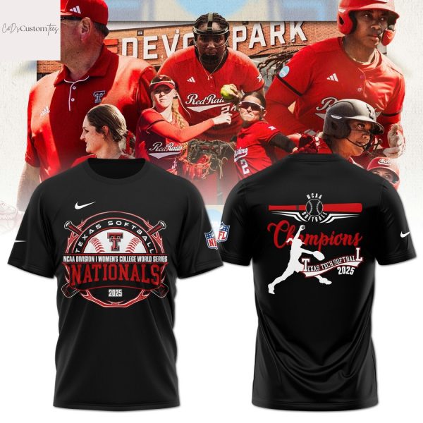 2025 National Champions Texas Tech Red Raiders Softball 3D T-Shirt – Black