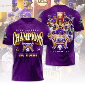 2025 NCAA Baseball National Champions LSU Tigers 3D T-Shirt