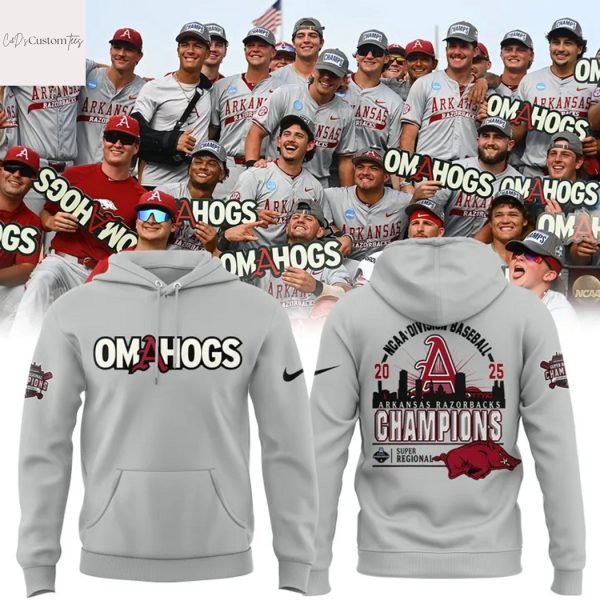 Arkansas Razorbacks Baseball College World Series 2025 Omahogs Hoodie – Grey