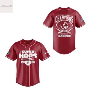 Arkansas Razorbacks Super Regional Champions 2025 Baseball Jersey