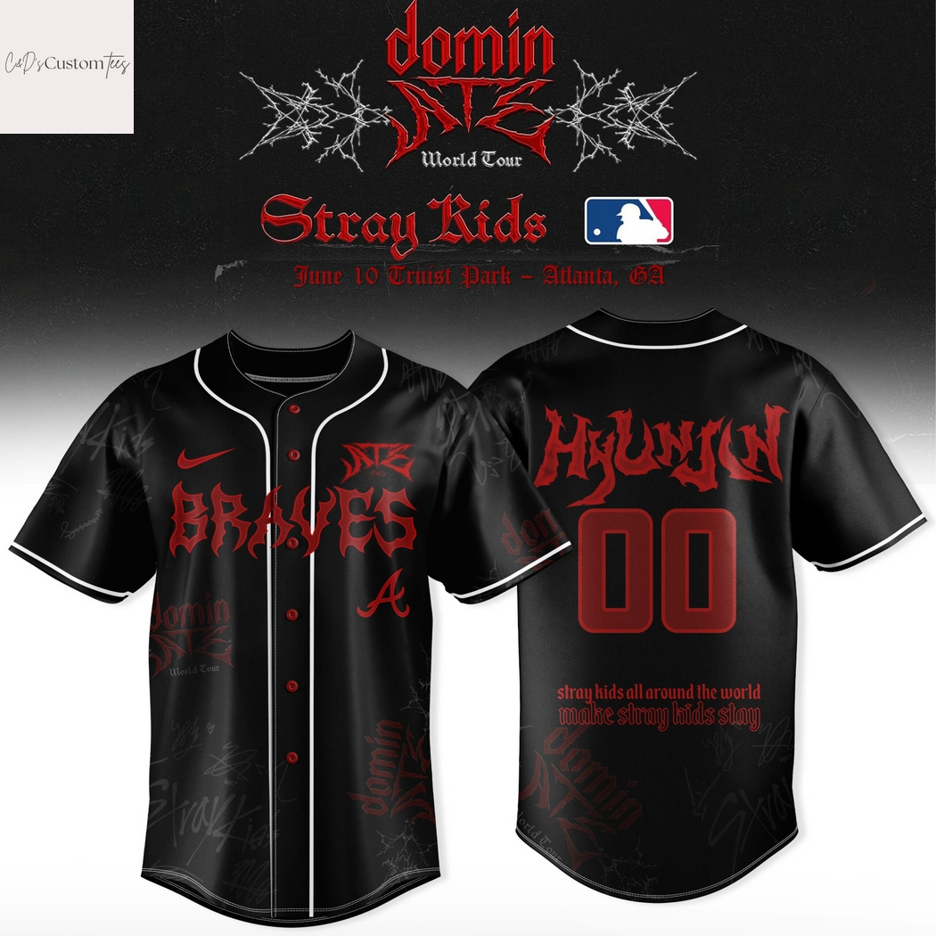 Atlanta Braves x Stray Kids Dominate World Tour 2025 Hyunjin Baseball Jersey Atlanta Braves x Stray Kids Dominate World Tour 2025 Hyunjin Baseball Jersey