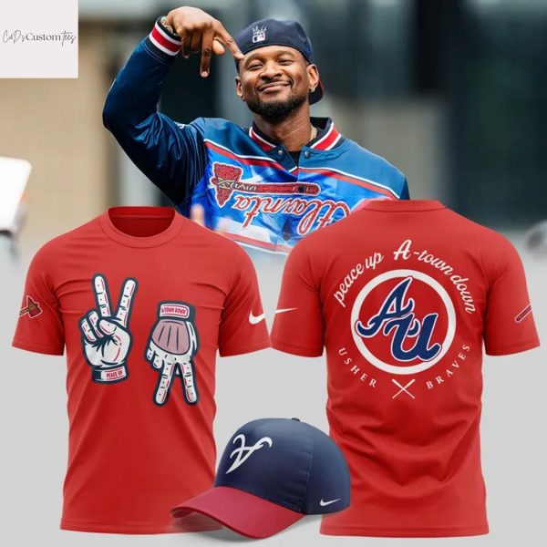 Atlanta Braves x Usher Peace Up A-Town Down 3D T-Shirt – Red