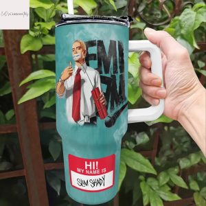 Eminem Hi My Name Is Slim Shady Design Tumbler With Handle And Straw