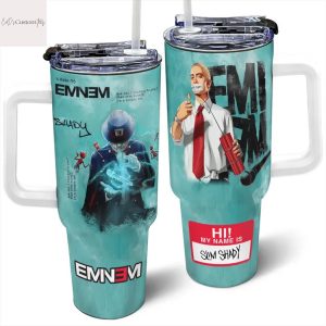 Eminem Hi My Name Is Slim Shady Design Tumbler With Handle And Straw