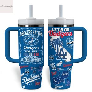 Let Go Dodgers Los Angeles Dodgers Baseball Design Tumbler With Handle And Straw