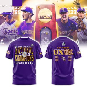 LSU Tigers Baseball 2025 NCAA Baseball Men College 8x World Series Champions 3D T-Shirt