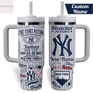 Personalized New York Yankees Bleacher Creatures Tumbler With Handle And Straw