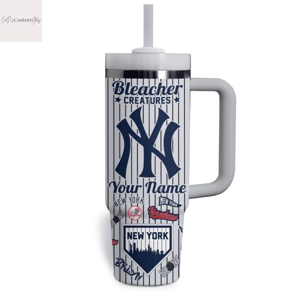 Personalized New York Yankees Bleacher Creatures Tumbler With Handle And Straw