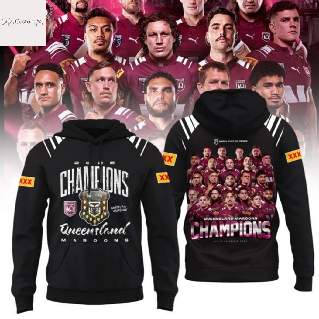 2025 Champions State Of Origin Queensland Maroons Hoodie - Black 2025 Champions State Of Origin Queensland Maroons Hoodie - Black