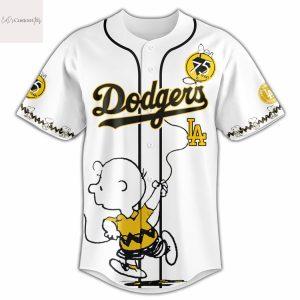 Los Angeles Dodgers Happiness 75 Years Peanuts Design Baseball Jersey